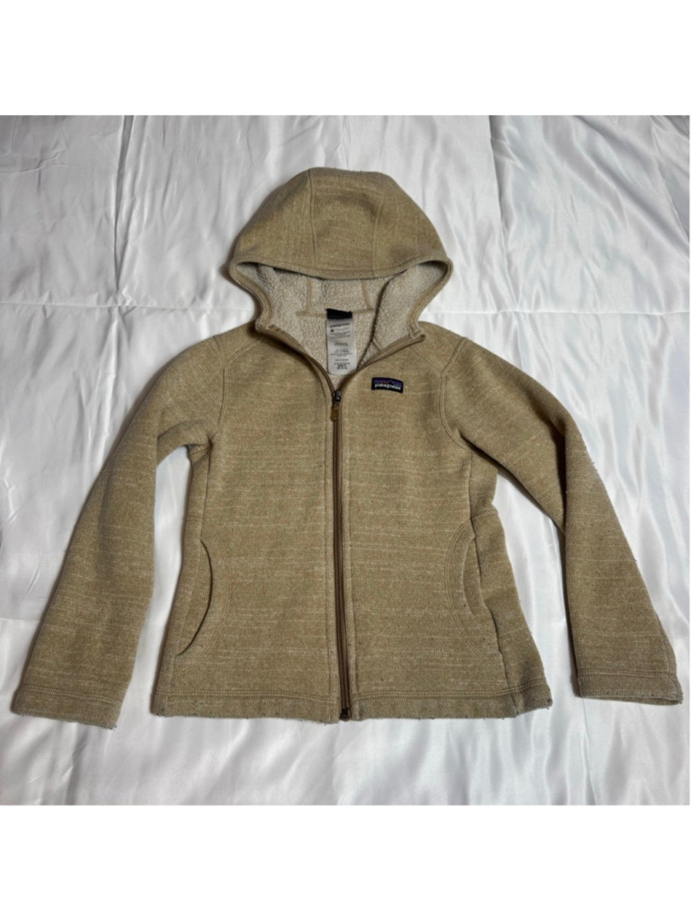 Girls Patagonia Fleece Hooded Jacket XS Beige